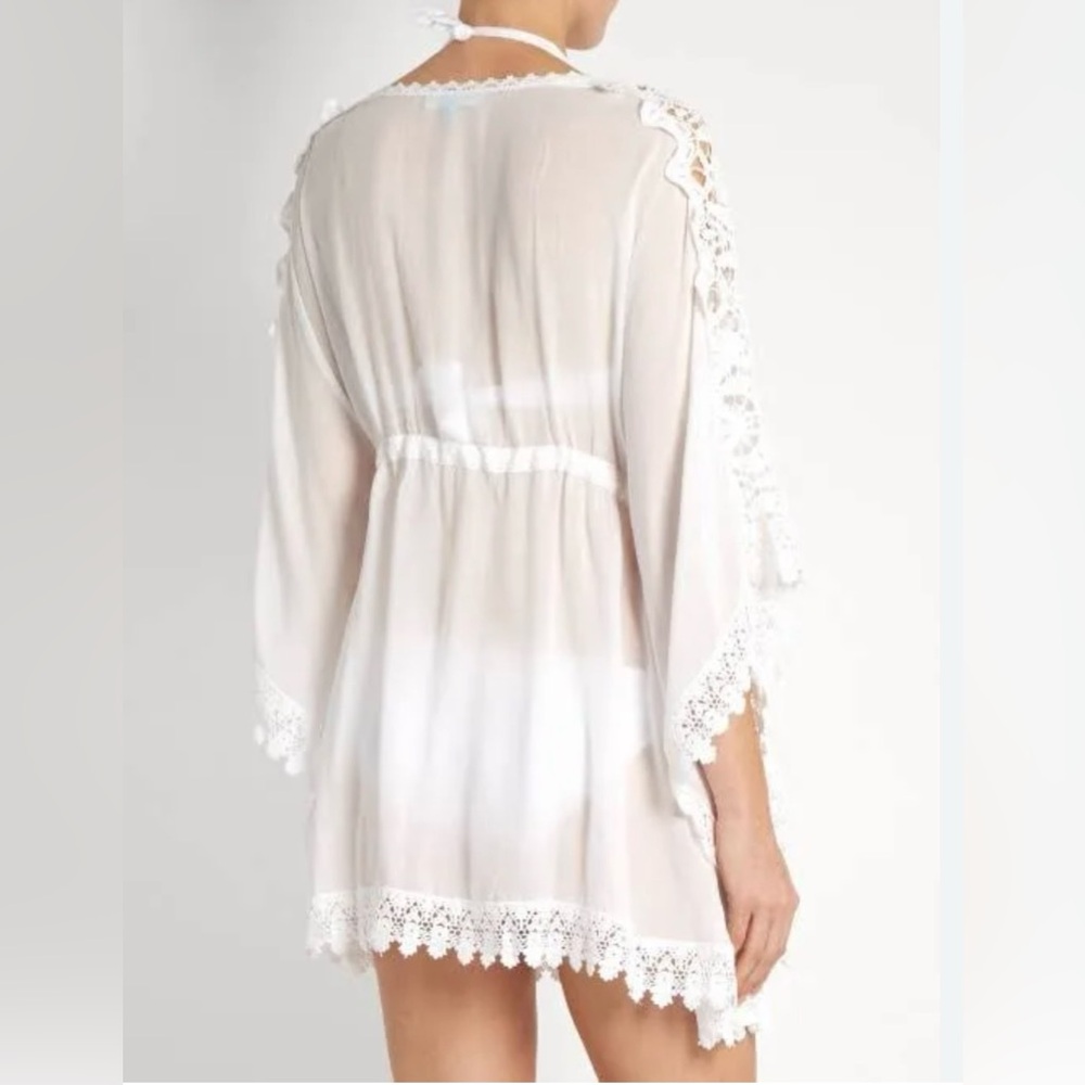 Melissa Odabash Floral Crochet Lace Inset Short Kaftan White Size OS Coverup - Picture 2 of 14